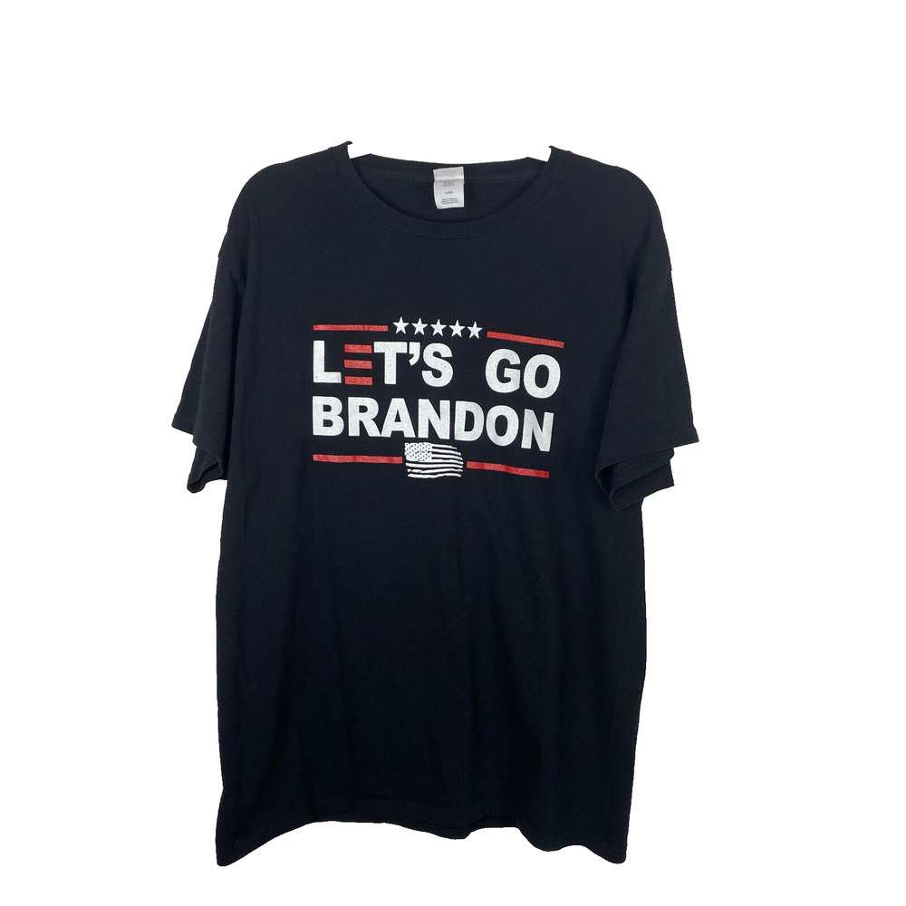 Lets Go Brandon Men's T-Shirt Tee Sz Large Black Trump 2024 America Hanes Tag
